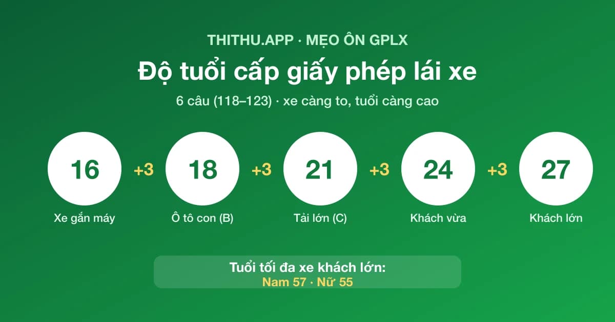 Mẹo Câu Hỏi Độ Tuổi & Thời Hạn GPLX (Bộ 600 Câu)